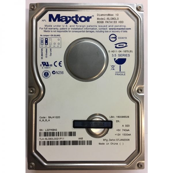6L080L0 - Maxtor 80GB 7200 RPM IDE 3.5" HDD