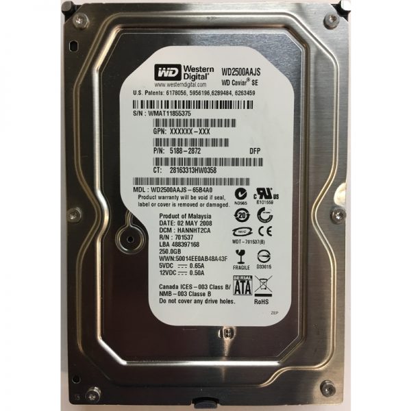 WD2500AAJS-65B4A0 - Western Digital 250GB 7200 RPM SATA 3.5" HDD