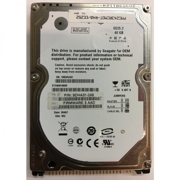 9DHA31-269 - Seagate 40GB 5400 RPM IDE 2.5" HDD