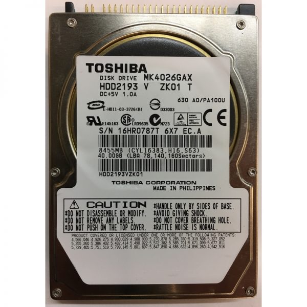 HDD2193 - Toshiba 40GB 5400 RPM IDE 2.5" HDD