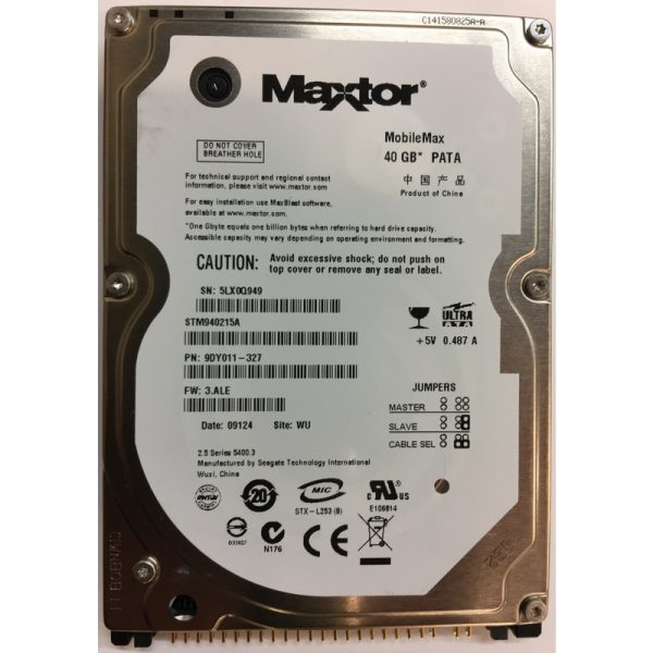 9DY011-327 - Maxtor 40GB 5400 RPM IDE 2.5" HDD