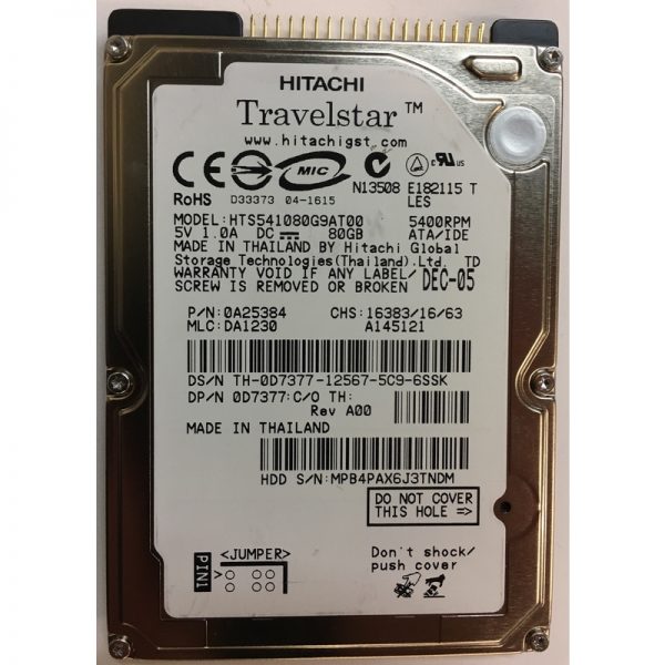 0A25384 - Hitachi 80GB 5400 RPM IDE 2.5" HDD