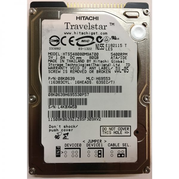 08K0639 - Hitachi 80GB 5400 RPM IDE 2.5" HDD