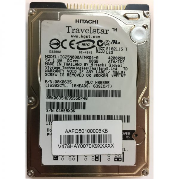 08K0635 - Hitachi 80GB 4200 RPM IDE 2.5" HDD