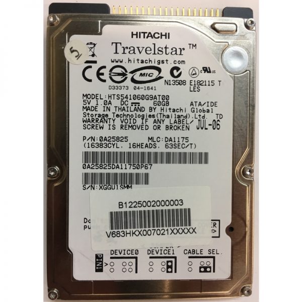 HTS541060G9AT00 - Hitachi 60GB 5400 RPM IDE 2.5" HDD