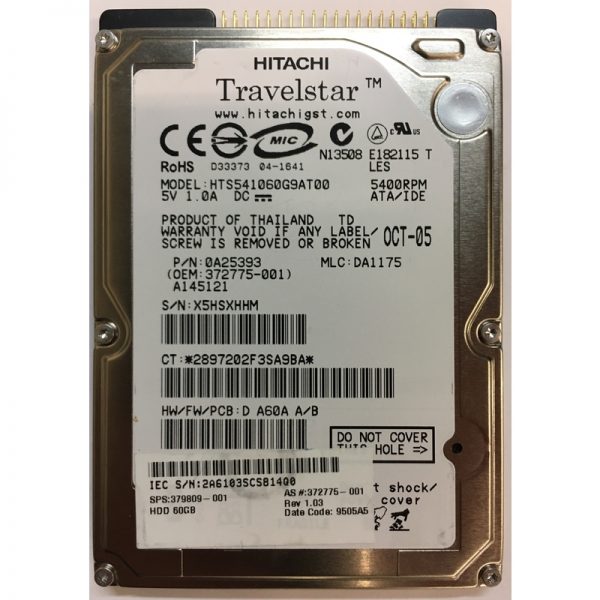 0A25393 - Hitachi 60GB 5400 RPM IDE 2.5" HDD