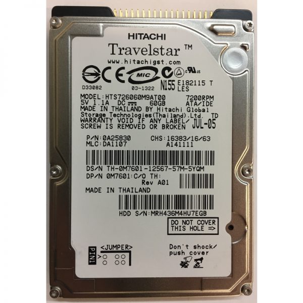 0A25830 - Hitachi 60GB 7200 RPM IDE 2.5" HDD