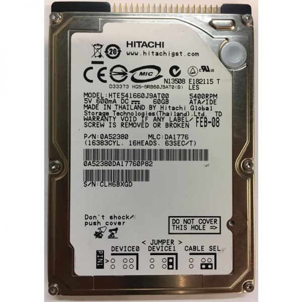 HTE541660J9AT00 - Hitachi 60GB 5400 RPM IDE 2.5" HDD