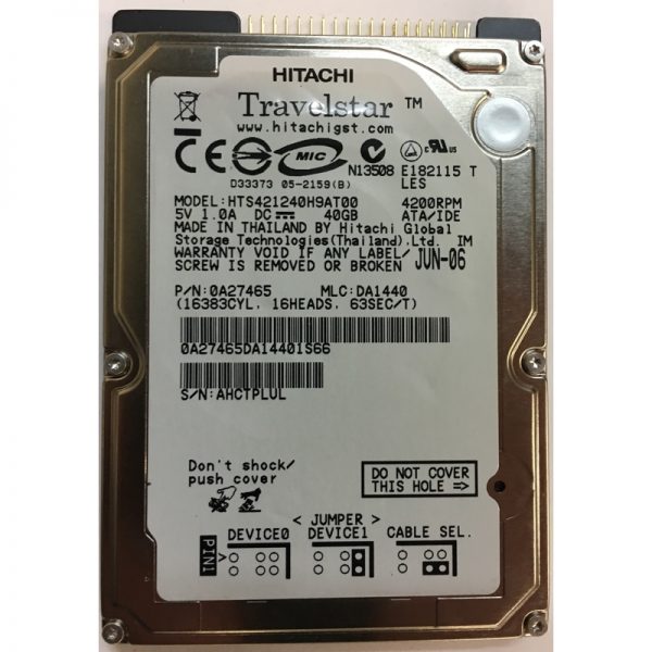 0A27465 - Hitachi 40GB 4200 RPM IDE 2.5" HDD