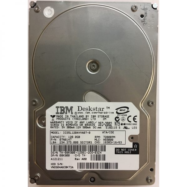 08K900 - Dell 120GB 7200 RPM IDE 3.5" HDD