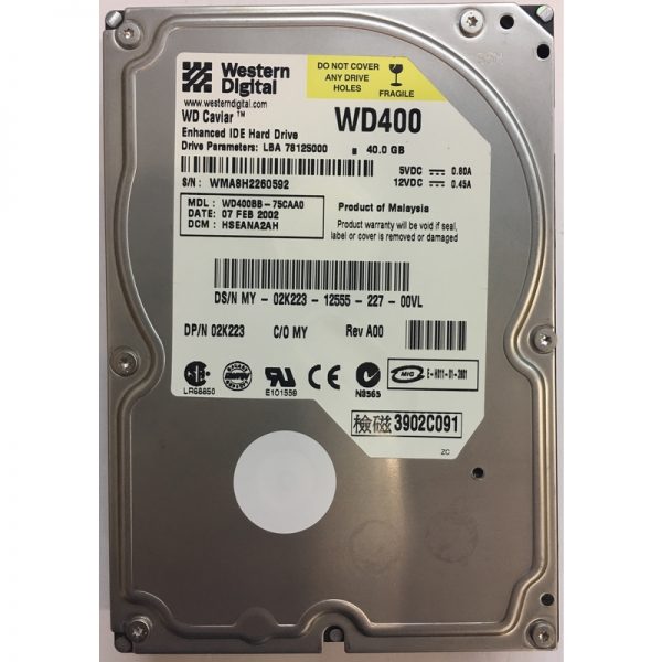 02K223 - Western Digital 40GB 7200 RPM IDE 3.5" HDD