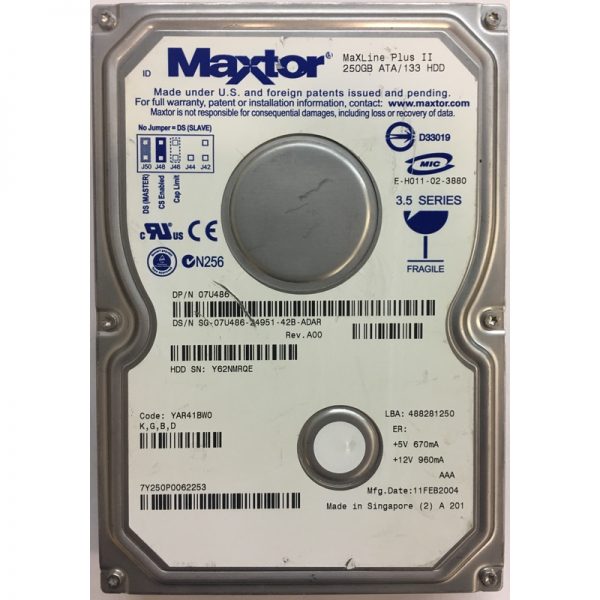 07U486 - Dell 250GB 7200 RPM IDE 3.5" HDD