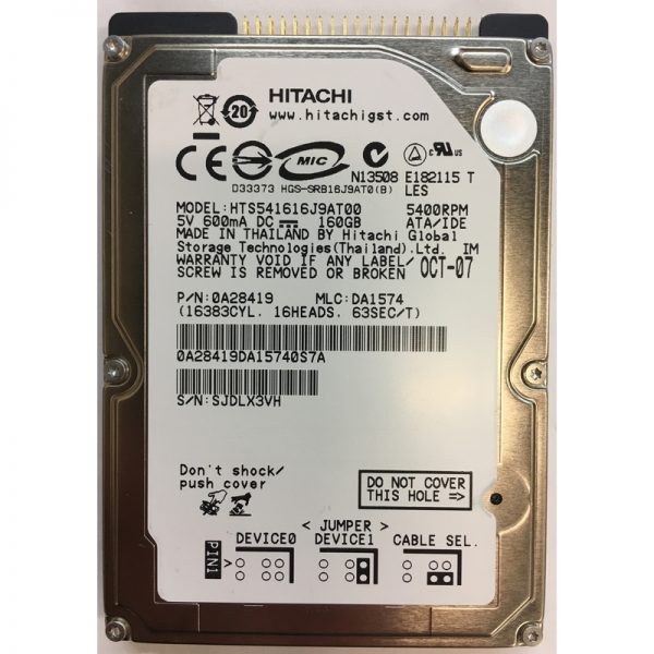 HTS541616J9AT00 - Hitachi 160GB 5400 RPM IDE  2.5" HDD