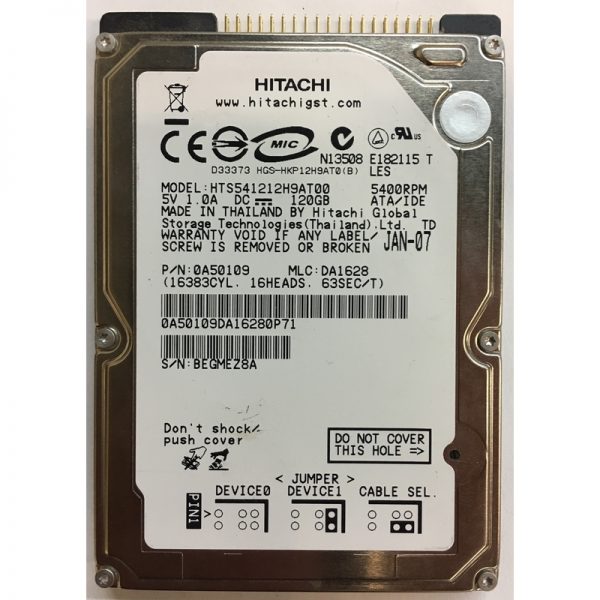 HTS541212H9AT00 - Hitachi 120GB 5400 RPM IDE 2.5" HDD