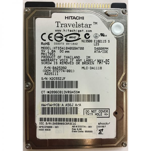 0A25392 - Hitachi 40GB 5400 RPM IDE 2.5" HDD