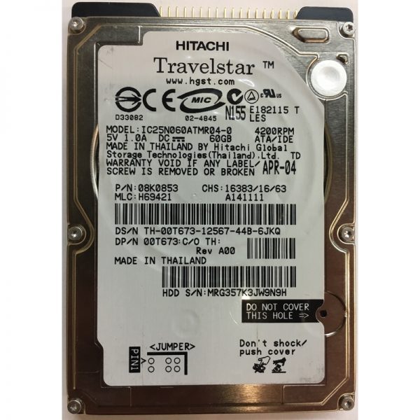 08K0853 - Hitachi 60GB 4200 RPM IDE 2.5" HDD