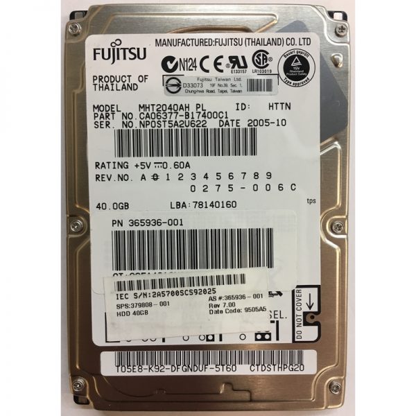 CA06377-B17400C1 - Fujitsu 40GB 5400 RPM IDE  2.5" HDD