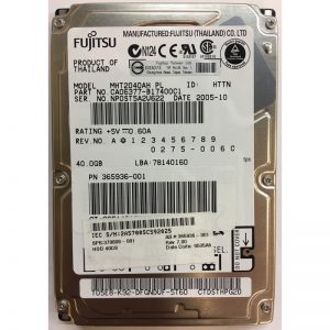 365936-001 - HP 40GB 5400 RPM IDE  2.5" HDD