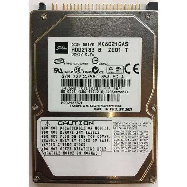 HDD2183B - Toshiba 60GB 4200 RPM IDE 2.5" HDD