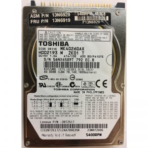 HDD2193M - Toshiba 40GB 5400 RPM IDE 2.5" HDD