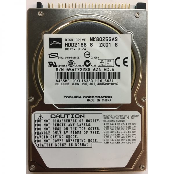 HDD2188S - Toshiba 80GB 4200 RPM IDE 2.5" HDD