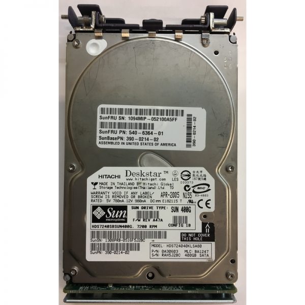 HDS7240SBSUN400G - Sun 400GB 7200 RPM SATA 3.5" HDD w/ XTA tray and interposer