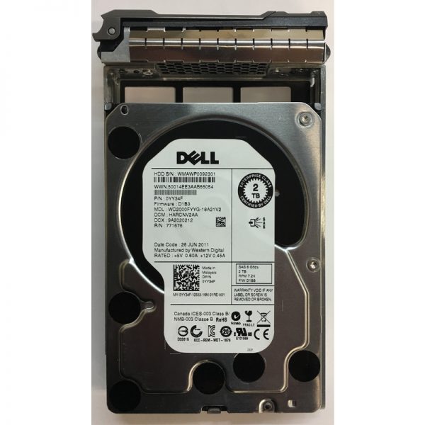 WD2000FYYG - Dell 2TB 7200 RPM SATA 3.5" HDD w/ tray for R series