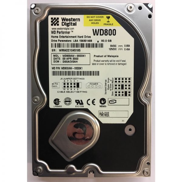 WD800AW-00DDK1 - Western Digital 80GB 7200 RPM SATA 3.5" HDD