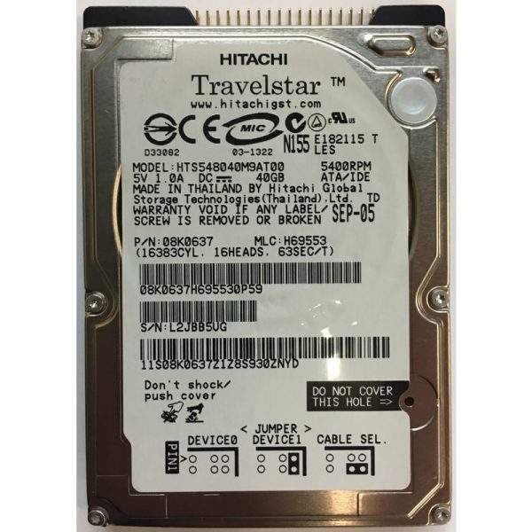 08K0637 - Hitachi 40GB 5400 RPM IDE 2.5" HDD