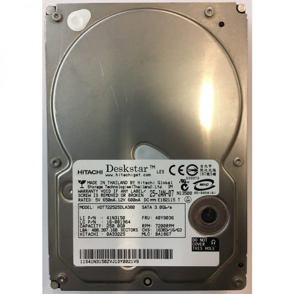 0A33225 - Hitachi 250GB 7200 RPM SATA 3.5" HDD