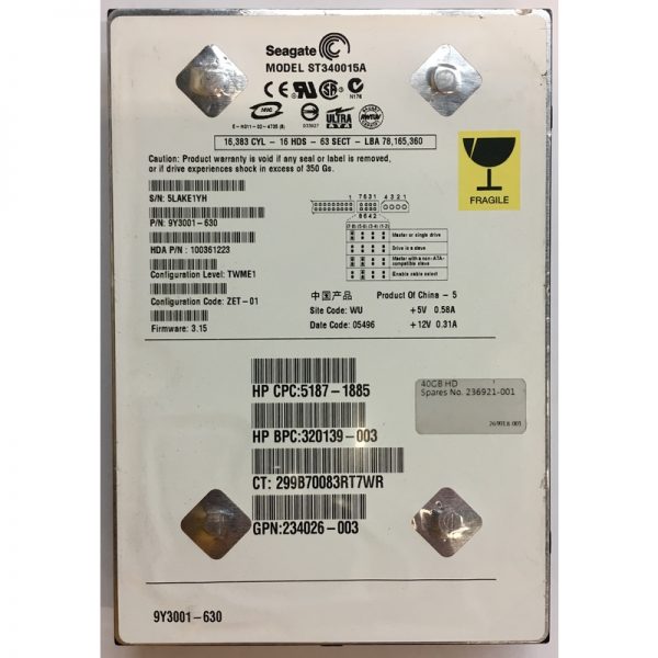 5187-1885 - HP 40GB 5400 RPM IDE 3.5" HDD