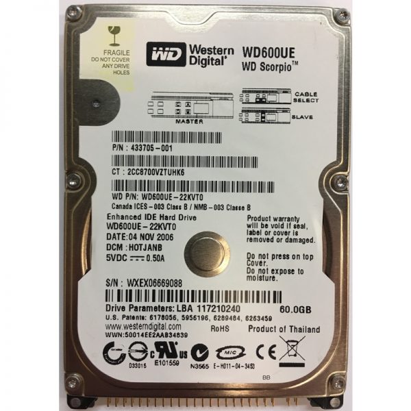 WD600UE-22KVT0 - Western Digital 60GB 5400 RPM IDE 2.5" HDD