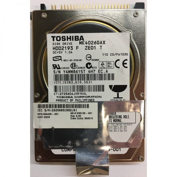 HDD2193F - Toshiba 40GB 5400 RPM IDE 2.5" HDD