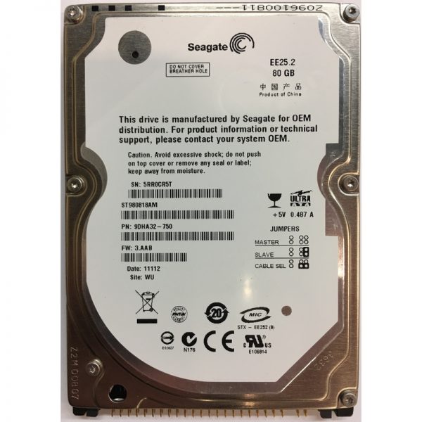 ST980818AM - Seagate 80GB 5400 RPM IDE 2.5" HDD