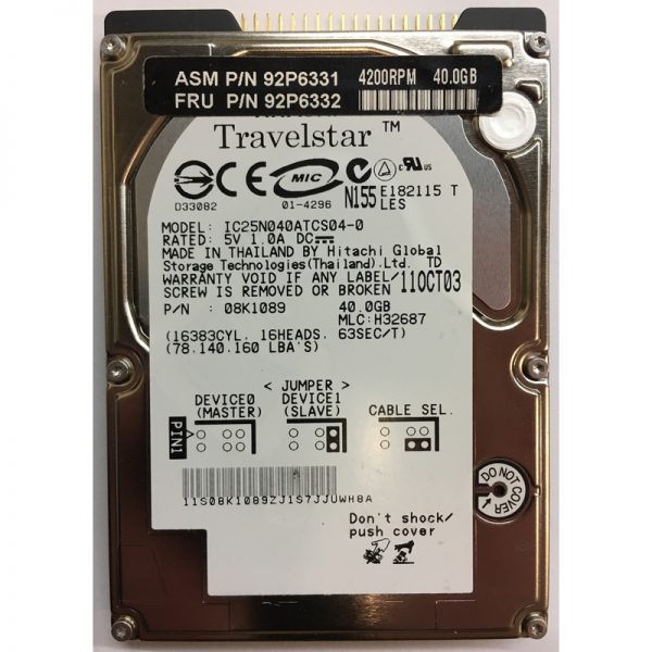 08K1089 - Hitachi 40GB 4200 RPM IDE 2.5" HDD