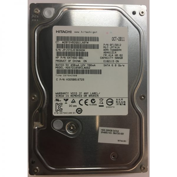 647466-001 - Hitachi 500GB 7200 RPM SATA 3.5" HDD