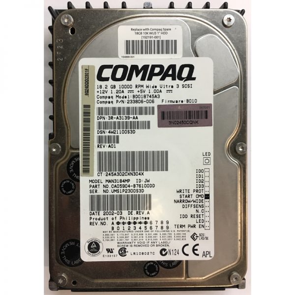 CA05904-B76100DD - Compaq 18GB 10K RPM SCSI 3.5" HDD Ultra 3 68 pin