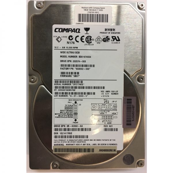 152191-001 - Compaq 18GB 10K RPM SCSI 3.5" HDD Ultra 3 68 pin