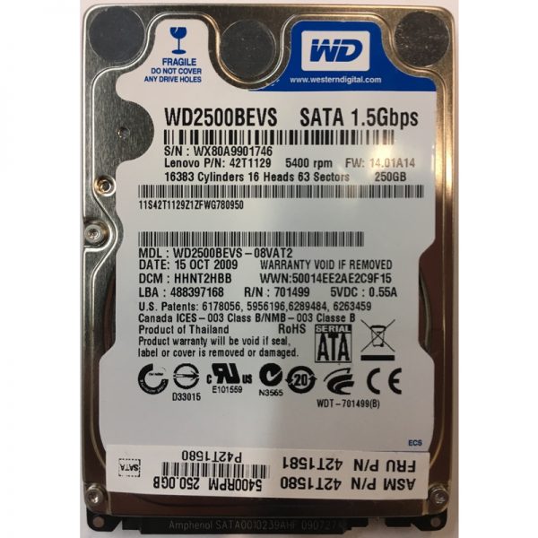 42T1581 - Lenovo 250GB 5400 RPM SATA 2.5" HDD