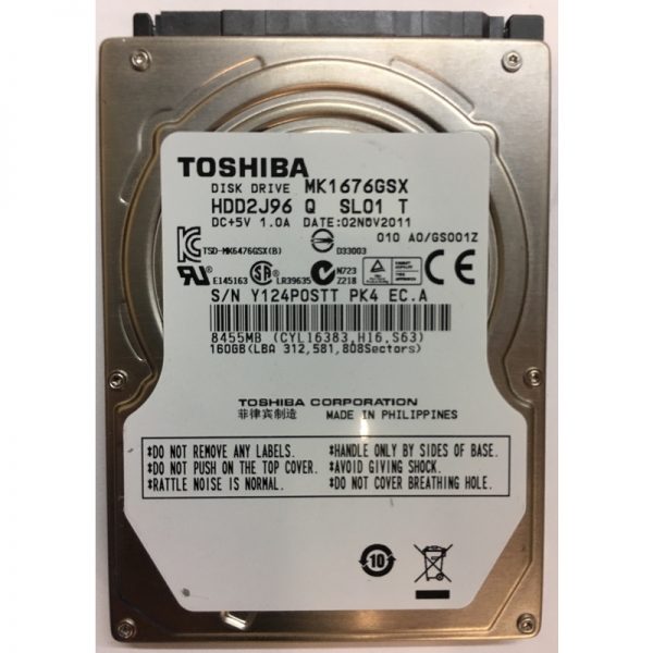 HDD2J96 - Toshiba 160GB 5400 RPM SATA 2.5" HDD