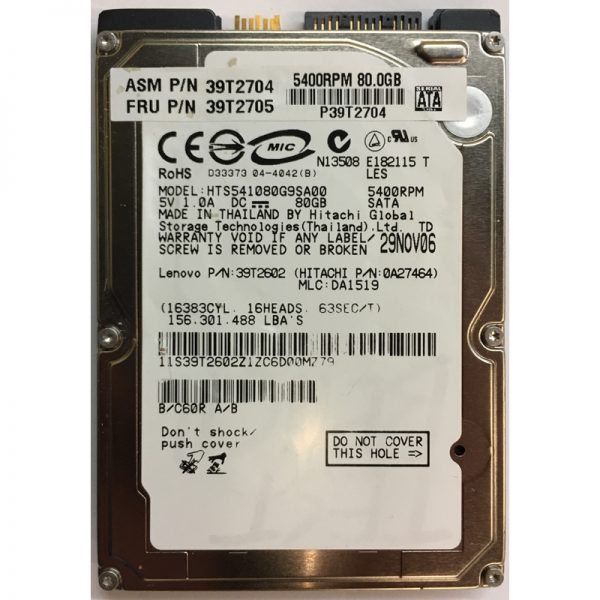 HTS541080G9SA00 - Hitachi 80GB 5400 RPM SATA 2.5" HDD