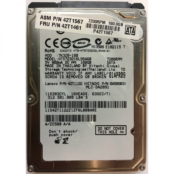 HTS723216L9SA60 - Hitachi 160GB 7200 RPM SATA 2.5" HDD