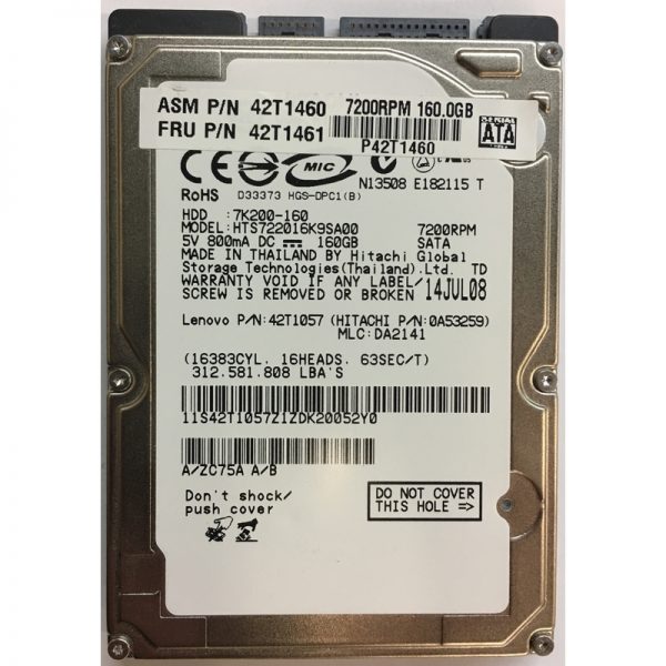 42T1460 - Lenovo 160GB 7200 RPM SATA 2.5" HDD