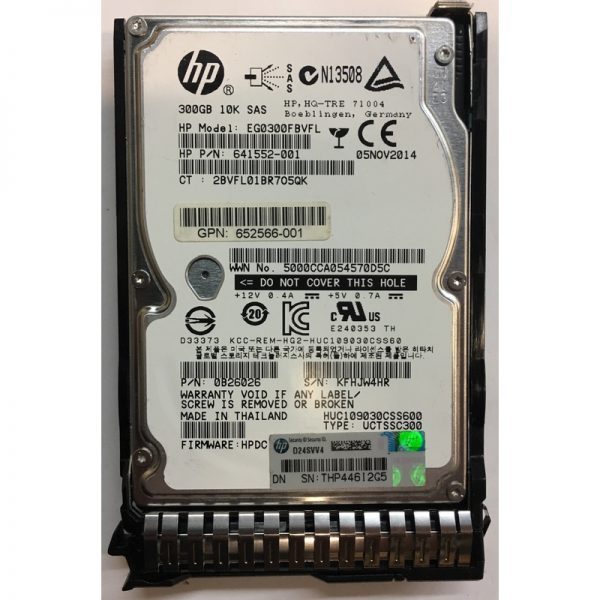 641552-001 - HP 300GB 10K RPM SAS 2.5" HDD w/ tray