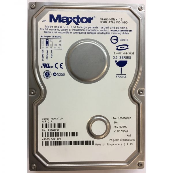 4R080L06214P1 - Maxtor 80GB 5400 RPM IDE 3.5" HDD