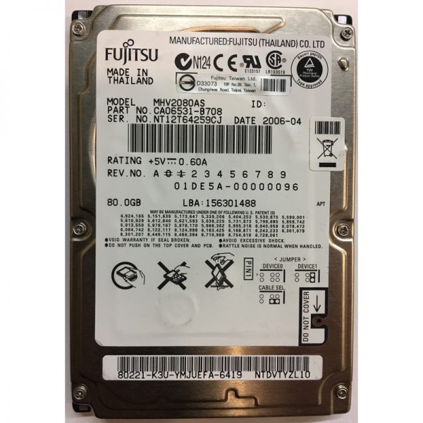 MHV2080AS - Fujitsu 80GB 5400 RPM IDE 2.5" HDD