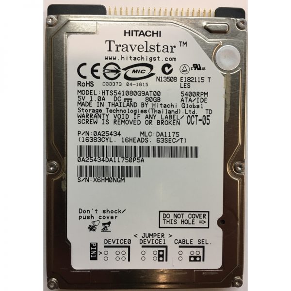 0A25434 - Hitachi 80GB 5400 RPM IDE 2.5" HDD