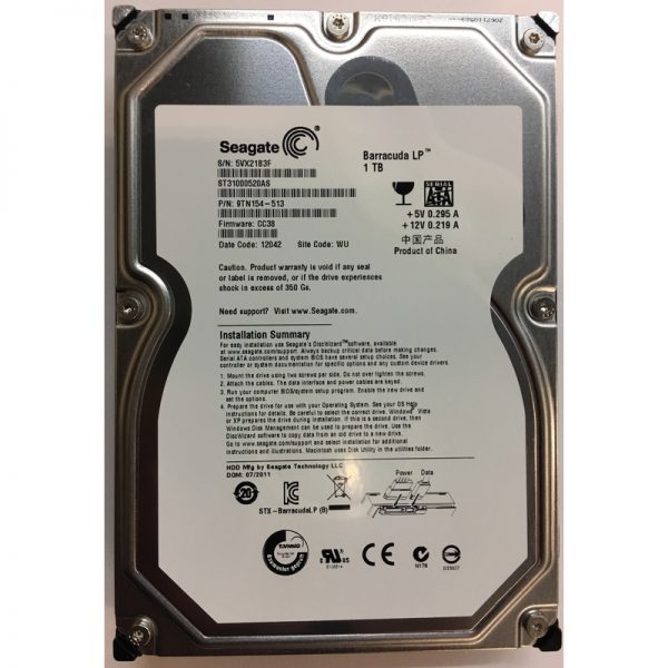 ST31000520AS - Seagate 1TB 7200 RPM SATA 3.5" HDD
