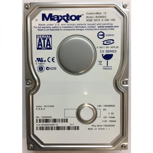 6V080E002611A - Maxtor 80GB 7200 RPM SATA 3.5" HDD