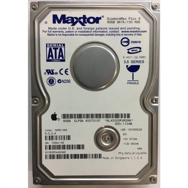 655-1104B - Apple 80GB 7200 RPM SATA 3.5" HDD